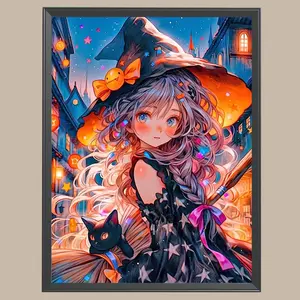 Witch Girl Pattern DIY Diamond Arts Colorful Painting Kit without Frame, DIY 5D Diamond Arts Colorful Painting for Home Bedroom Wall Decor