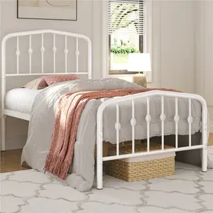 Yaheetech Modern Metal Bed Frame with Arched Headboard and Footboard/Spacious Underbed Storage Space/Heavy Duty Slat Support/No Box Spring Needed/White