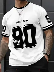 Men's Summer 90 Number T-Shirt, 3D Digital Print, Casual Comfortable Short Sleeve Top, Men's Outdoor Clothing for All Seasons