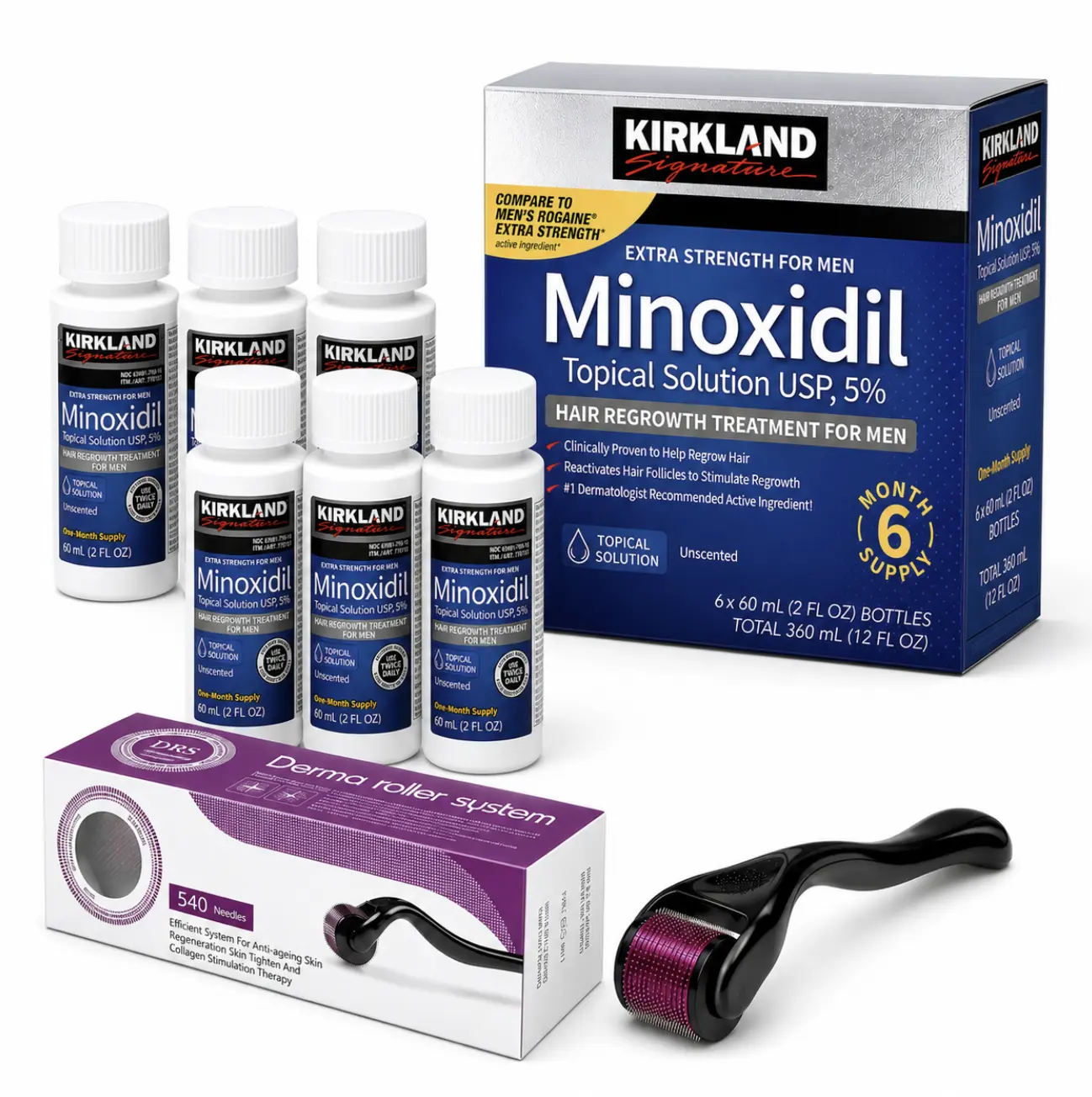 Hair & Beard Growth Kit with Minoxidil & Derma Roller, ScalpStimulator Treatment for Thicker, Fuller Hair and LossPrevention,