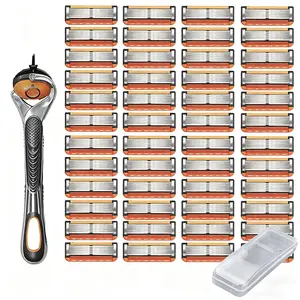 Men's Razor Blade Replacement 48pcs Razor Blade & 1 Count Handle Sharp Handheld Razor Blade Men's Care Product for Daily Use Head Shaver