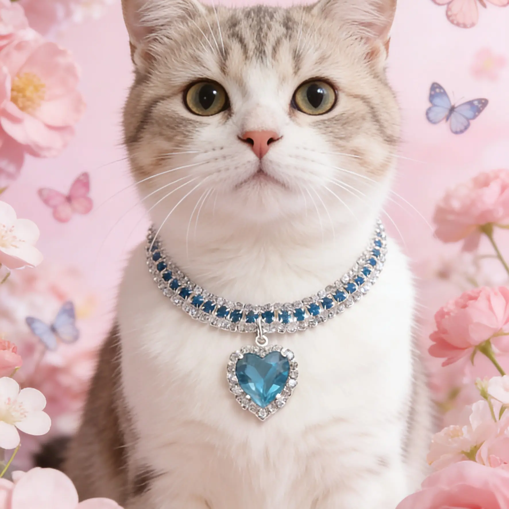 Heart Shaped Artificial Diamond Pet Collar, Aesthetic Cute Design Cat Kitty Collar, Cat And Dog Accessory