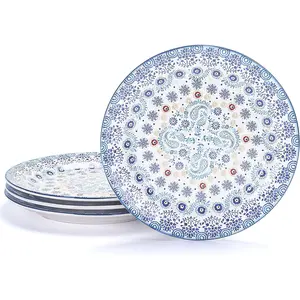 Blue Talavera Salad Plates Set of 4, 8.75 Inch Ceramic Dessert Plates for Salad, Appetizer, Side Dishes, Microwave and Dishwasher Safe,  for Housewarming and Thanksgiving