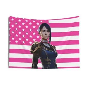 Caitlyn (Arcane) Tapestries, Caitlyn Kiramman Pink Flag, Caitlyn Kiramman Indoor Wall Tapestries, Tapestry Wall Hanging