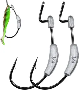 Weighted Hooks 15/20 Pcs Bass Fishing Swimbait Hook Weedless EWG Worm Hooks Hook Keeper Design Texas Rig Carolina Rig 1/8 1/4 3/16 1/4 OZ