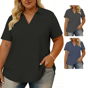 Plus Size Summer Tops for Women Collared V Neck Polo Shirts Short Sleeve Flowy Tunic Blouses Casual Work Office Tops XL–5XL VPS0149 classic tee