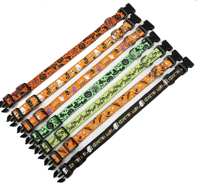 Halloween Nylon Pet Collar Adjustable S-XL Sizes Cute Designs