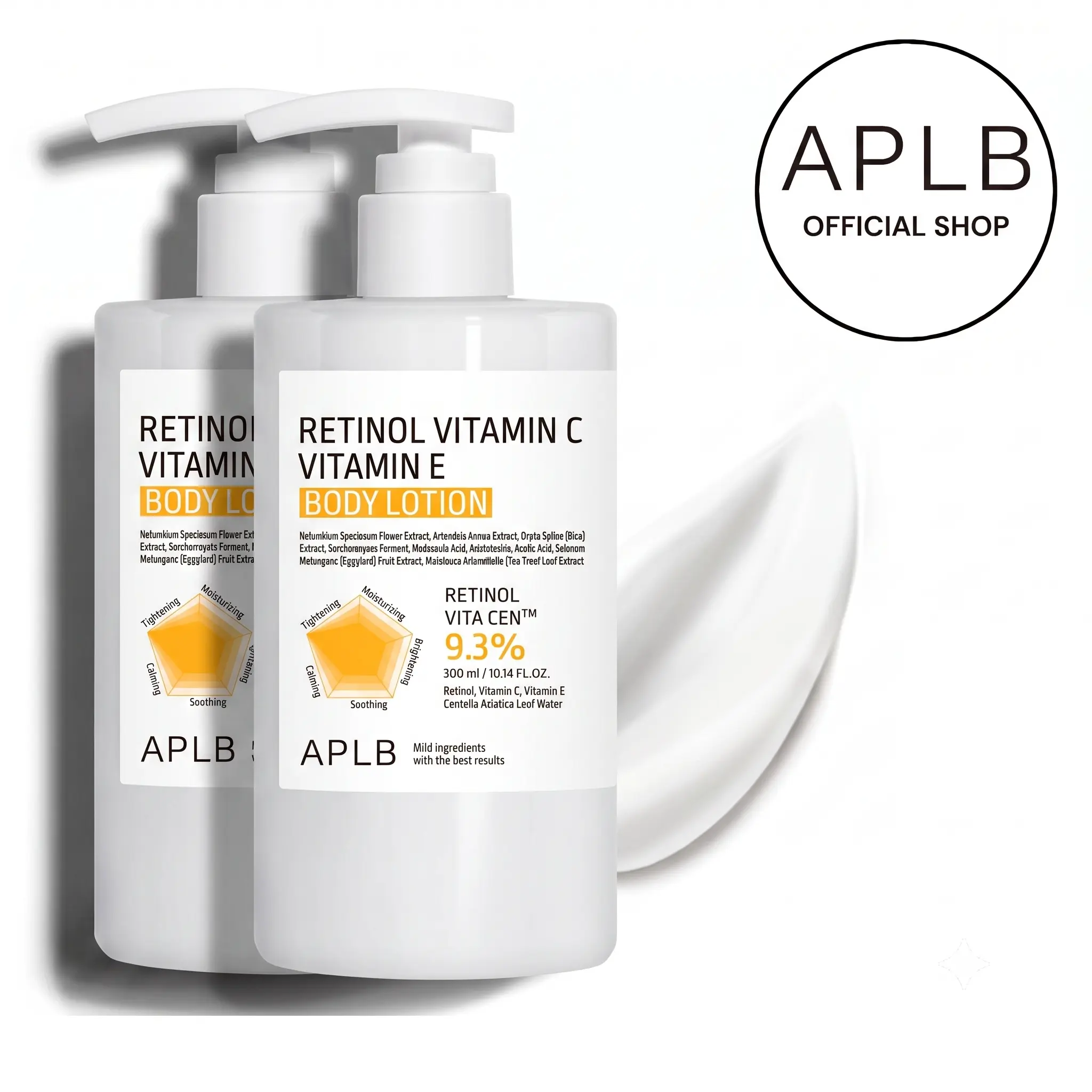 [APLB Official] APLB RETINOL VITAMIN C VITAMIN E BODY LOTION 300ml 2 Pack Bundles Set