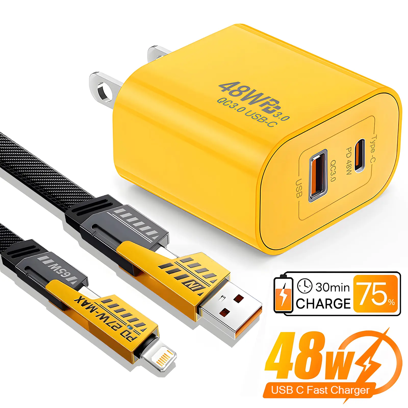 48W Dual-Port Fast Portable Charging Bundle with 6FT 4-in-1 Multi-Device Data Sync Cable, Adapter Set Charger for iPhone 17/16/15, iPad, Smartphones – Phones & Electronics Accessory, Portable Chargers, Fast Chargers
