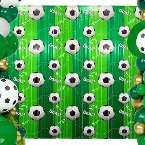 3 Packs Soccer Foil Fringe Backdrop for Soccer Birthday Party Decorations, 3.3*6.6 ft Green Football Pattern Fringe, Durable Metallic Fringe Entrance & Photo Wall