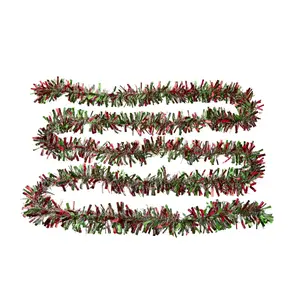 Holiday Time Red & Green with Snowblush Tinsel Christmas Garland, 12 ft