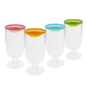 Plastic Beer Glasses with Drink-Through Lid, 4 Pack, 20.7 oz Dual-Stemmed BPA-Free Plastic Drinkware Shatterproof, Made in USA
