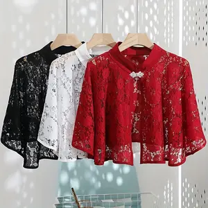 Monochrome Lace Small Shawl Thin Breathable Cardigan Elegant Wedding Bridal Cheongsam Cloak Women Fitted Fashion Womenswear