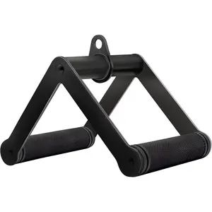 Double D Row Handle  Attachment for Weight Workout, Steel with Non-Slip Rubber Grip (Black)