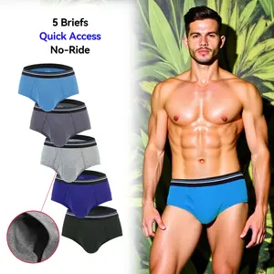 Pixum Men's Plain Cotton Briefs 5-Pack Underwear Soft Anti-Chafing Tagless Summer Menswear With Fly Opening, Low-Rise Waistband Trunks & Breathable Triangular Underwear for Men, 5 Multicolor Lightweight (S-XXL) Fashion Male Underwear Socks Beige