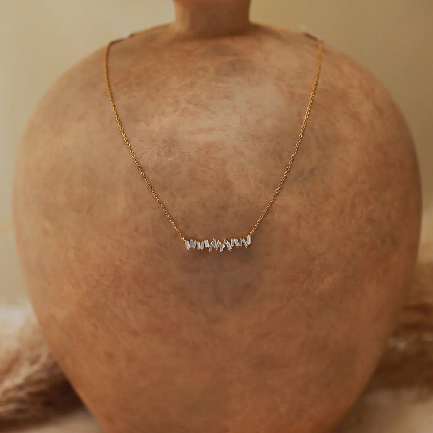 Bethany Baguette Bar Necklace by Caitlyn Minimalist - Geometric Cluster Diamond Necklace - Minimalist Layering Necklace - Anniversary Gift