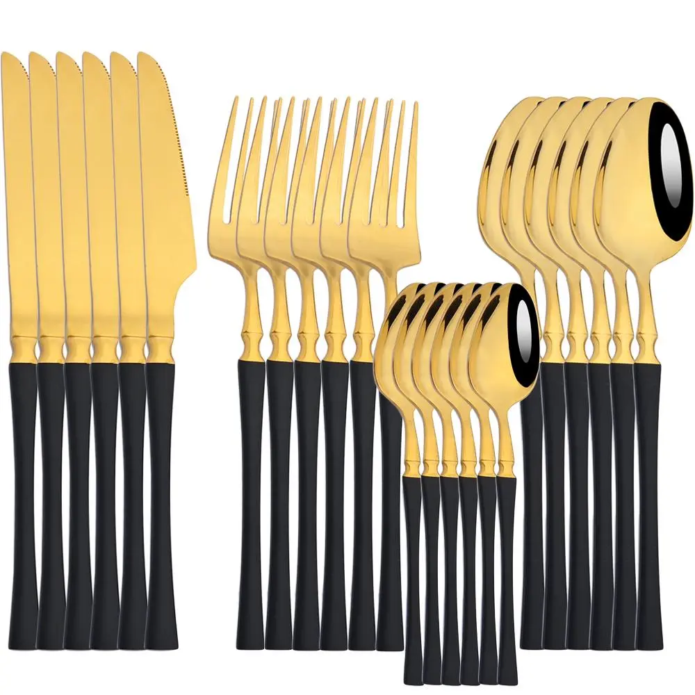 Stainless Steel Cutlery Utensils Set, Forks Spoons and Knives Set, 24 Counts/set Including Knife, Fork, Spoon, Dessert Spoon for 6 People Use, Modern Tableware Sets for Home Kitchen Dining Room, Kitchen Gadgets