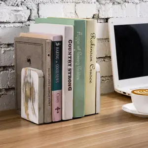 Square Whitewashed Wood Bookends, Set of 2