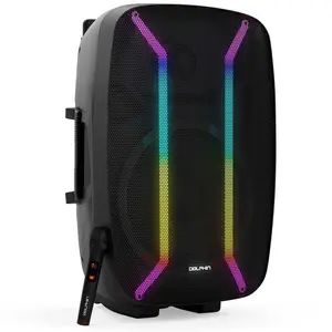 High-Powered 15" Portable Bluetooth Party Speaker – Rechargeable Multicolor LED Lights, XLR & AUX Inputs, Long-Lasting Battery Audio Durable