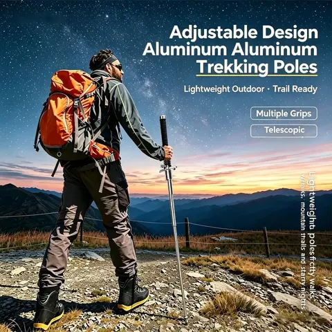 Unisex 37-in Collapsible Retractable Lightweight Aluminum Adjustable Durable Hiking Stick - Secure Grip Alloy Pole for Hiking Gear, Camping Equipment
