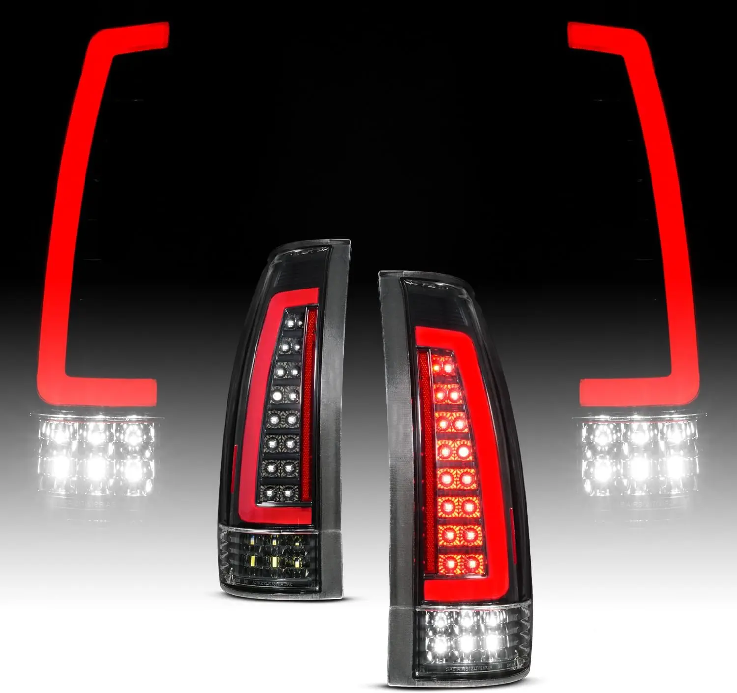 AmeriLite for 1988-2000 Chevy GMC C/K Truck Silverado Suburban [Full LED] C-Type Tube Clear Matte Black Tail Lights Assembly Set - Passenger and Driver Side