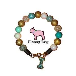 Seaside Beaded Dog Collar | Unique Pet Necklace With Beads | Turquoise, White & Gold Durable Dog Jewelry