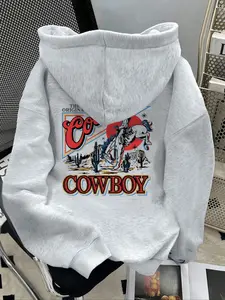 Women's Winter Hoodie, Comfortable Long Sleeve Soft Hooded Sweatshirt, Coors & Denim Print Design, Street Style Casual Fit