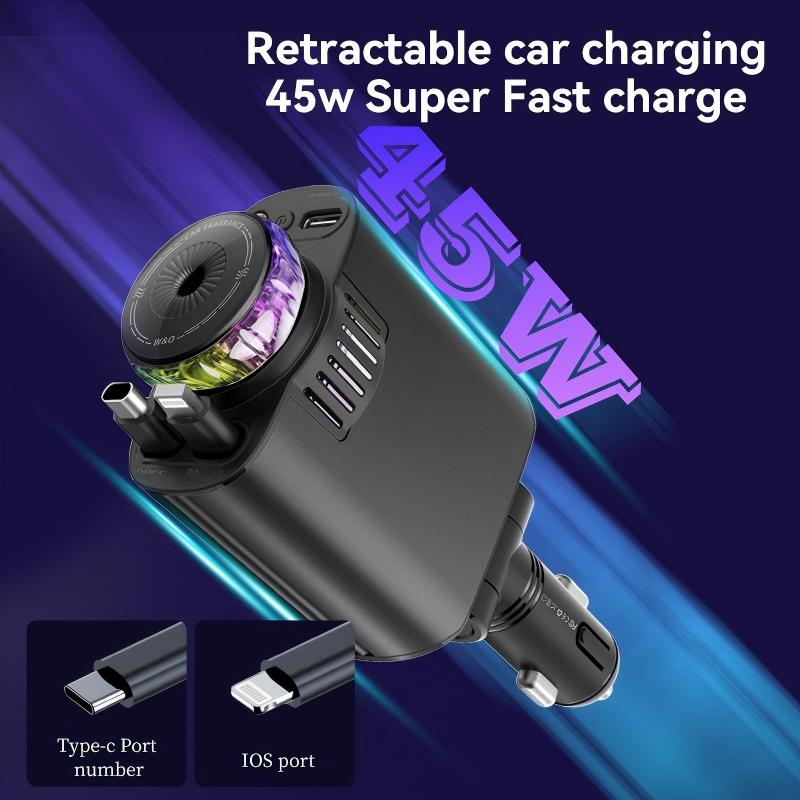 Starlight Retractable Car Charger with Aromatherapy, 5 in 1 Fast Charging 45W Car Phone Charger Adapter, USB C Car Accessories Compatible with iPhone 16/15/14/13/12/11 and Android detail 9