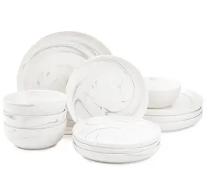 12-Piece Stoneware Dinnerware Set, Grey Bowls Cutlery