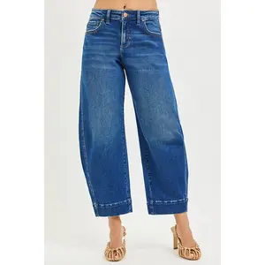 RISEN Mid Rise Crop Barrel Jeans