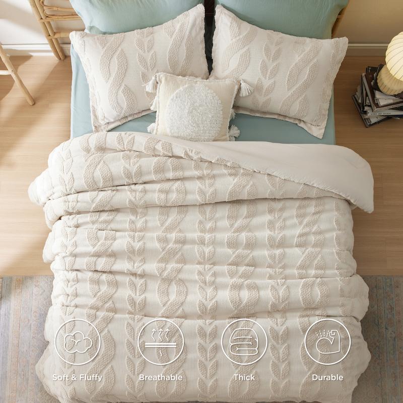 Bedsure 3- Pieces  Comforter Set,Boho Tufted Bed Set, Checkered Farmhouse Shabby Chic Bedding, 1 Plaid Geometric Comforter and 2 Pillow Shams