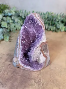 Amethyst with Orange Agate Banding Cluster Cut Base Specimen