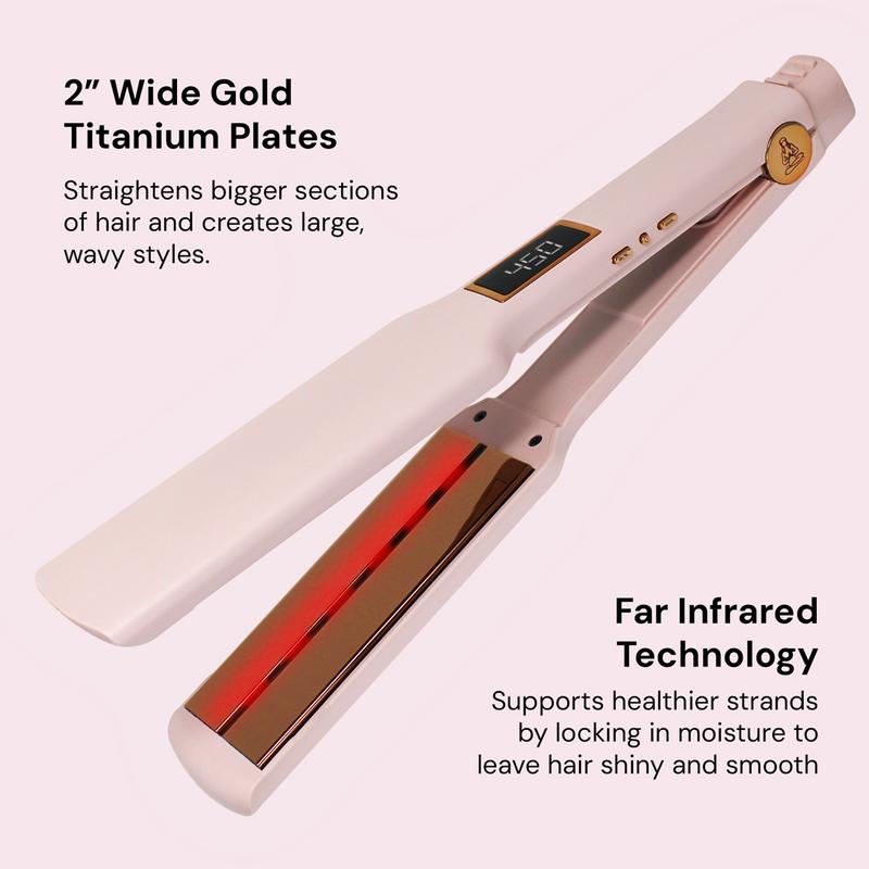 Karma Beauty Sea La Vie 2" Infrared Ceramic Hair Straightener with Gold Titanium Plates Ionic Technology Reduces Frizz Enhances Shine Adjustable LCD Heat up to 450°F for All Hair Types Lightweight
