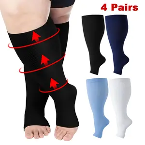 4 Pairs Plus Size Open Toe Compression Socks, 15-20mmHg Wide Calf Knee High Toeless Stockings, Graduated Compression for Men Women, Edema Varicose Veins & Circulation Relief outdoorfun