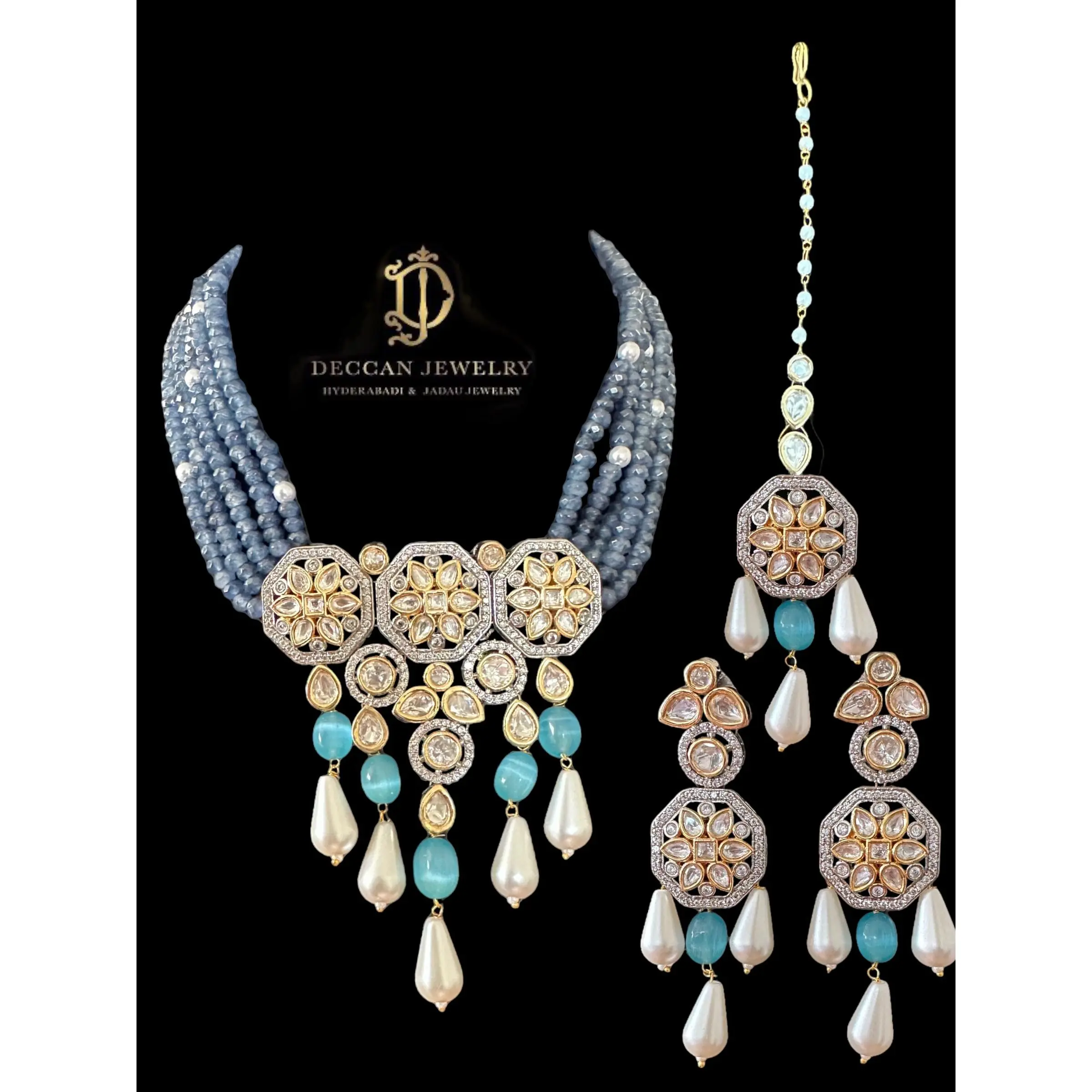 DNS8 short necklace with earrings tika in Polki ( READY TO SHIP )