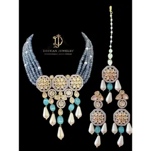 DNS8 short necklace with earrings tika in Polki ( READY TO SHIP )