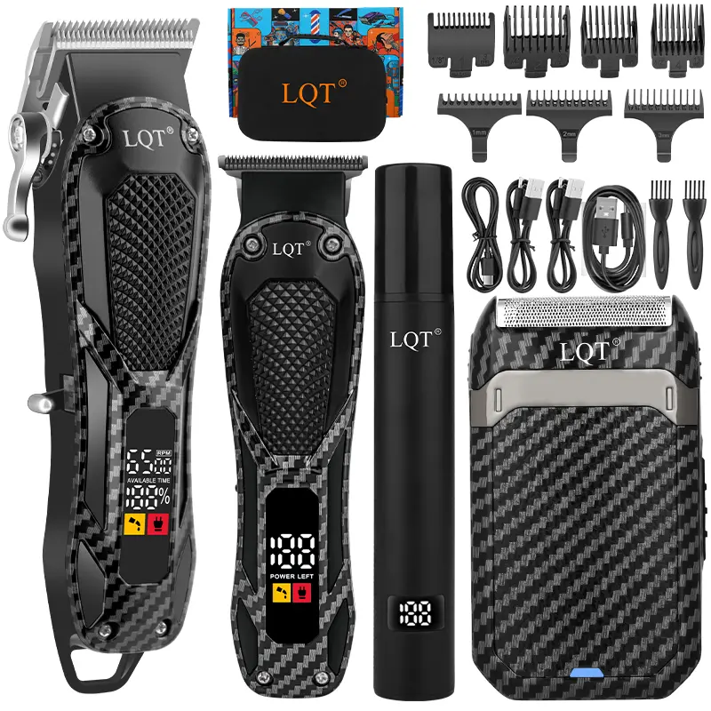 LQT Professional Set, Wireless Charging Barber Tools & Hair Trimming Kit, Electric Foil Shaver & Beard Trimmer, Electric Hair Clipper Set, Cordless Rechargeable Clippers with Nose & Ear Hair Trimmer