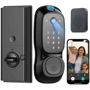 Door Lock,Fingerprint Keyless Entry Door Lock with Camera&Doorbell,Built-in  Deadbolt  Lock for Front Door,2-Way Audio,App Control,8Months ,Auto Locking,IP66Waterproof