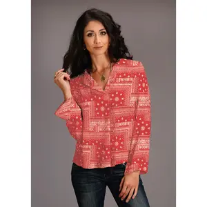 Stetson Bandana Patchwork Long Sleeve Blouse