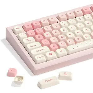 Cute PBT Keycaps Set, Cherry Blossom,MOA Profile keycaps 60 75 100 Percent,Dye-Sub 133-key Custom Keyboard Keycap for TKL  Layout Mechanical Keyboard(only keycaps)