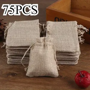 75pcs Small Burlap Gift Bags with Drawstring Set, Burlap Favor Sacks, Mini Gift Wrapping Bags for Wedding Classmates Festival Party Favors, DIY Craft
