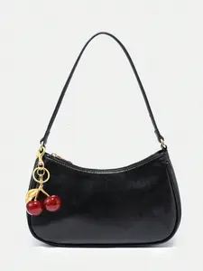 Crescent Shoulder Bag for Women, Cherry Charm Fashion Handbag, Simple Y2K Underarm Bag, PU Material, All Seasons