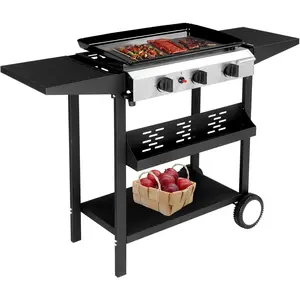 3 Burner Portable Propane Griddle, 40,000BTU Gas Grill with Enameled Tray, Rolling Flat Top Grill with Electronic Ignition, Side Shelve & Regulator, Ideal for Outdoor Patio Cooking BBQ