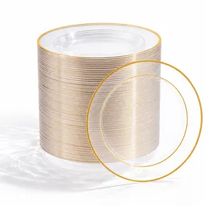 100pc Clear Gold/Silver 7in/10in Bulk Clear Plastic Plates Disposable Plates Set: Dinner Plates,Dessert Plates-Perfect for Party Weddings Celebrations Reusable |BPA Free Mother's Day Gifts