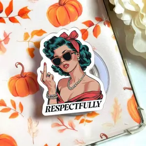 Respectfully Sarcastic Phone Grip, Funny Middle Finger Magsafe Holder, Adult Humor Sassy Accessory, Trendy Bold Statement eReader Kickstand