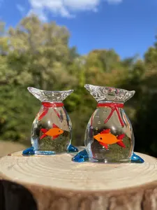 Glass goldfish, red fish in a bag of water miniature, Glass figurine, little sculpture, murano glass,  acquarium fish glass ornament
