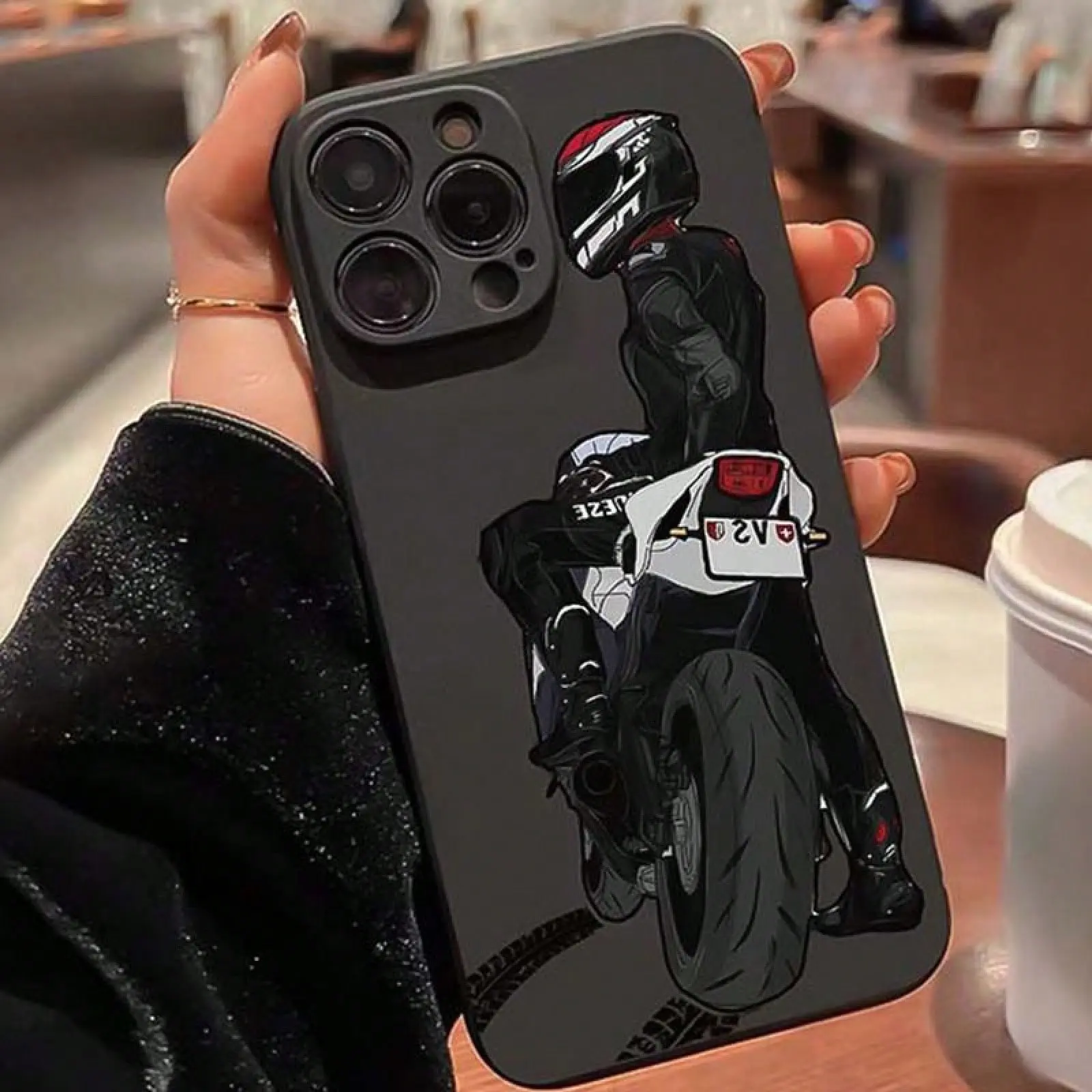 Motorcycle Rider Pattern Phone Case, Decorative Phone Protector Cover, Phone Compatible With IPhone 11 12 13 14 15 16 Series Suitable For Galaxy S24
