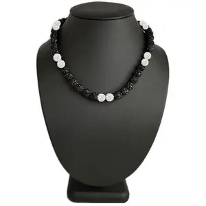 Iced Bling Disco Ball Rhinestone Crystal Bead Baseball Necklace Black Out Collection Silvered White
