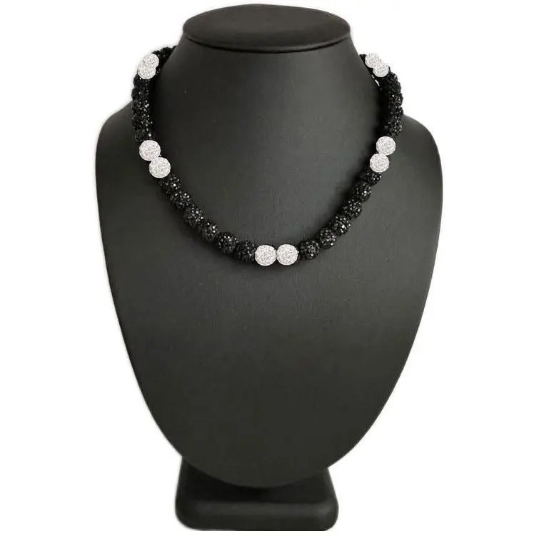 Iced Bling Disco Ball Rhinestone Crystal Bead Baseball Necklace Black Out Collection Silvered White