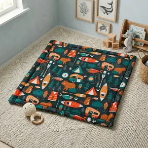 [Ship From US] Camping Baby Lovey Blanket – Ultra Soft Minky Faux Fur Security Blanket, Fishing Woodland Baby Lovey Blanket for Newborn, Baby Shower Gift